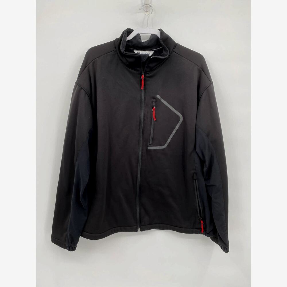 Columbia Black Full Zip Fleece Lined Athletic Track Jacket Pockets 2XL